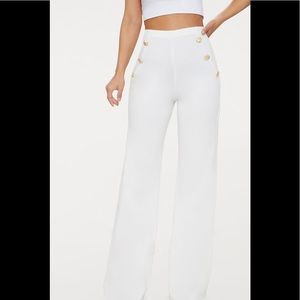 White Military Button High Waist Wide Leg Pants